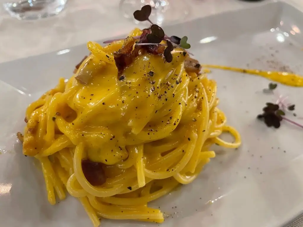 Pasta Carbonara at Il Giardino in Montalcino